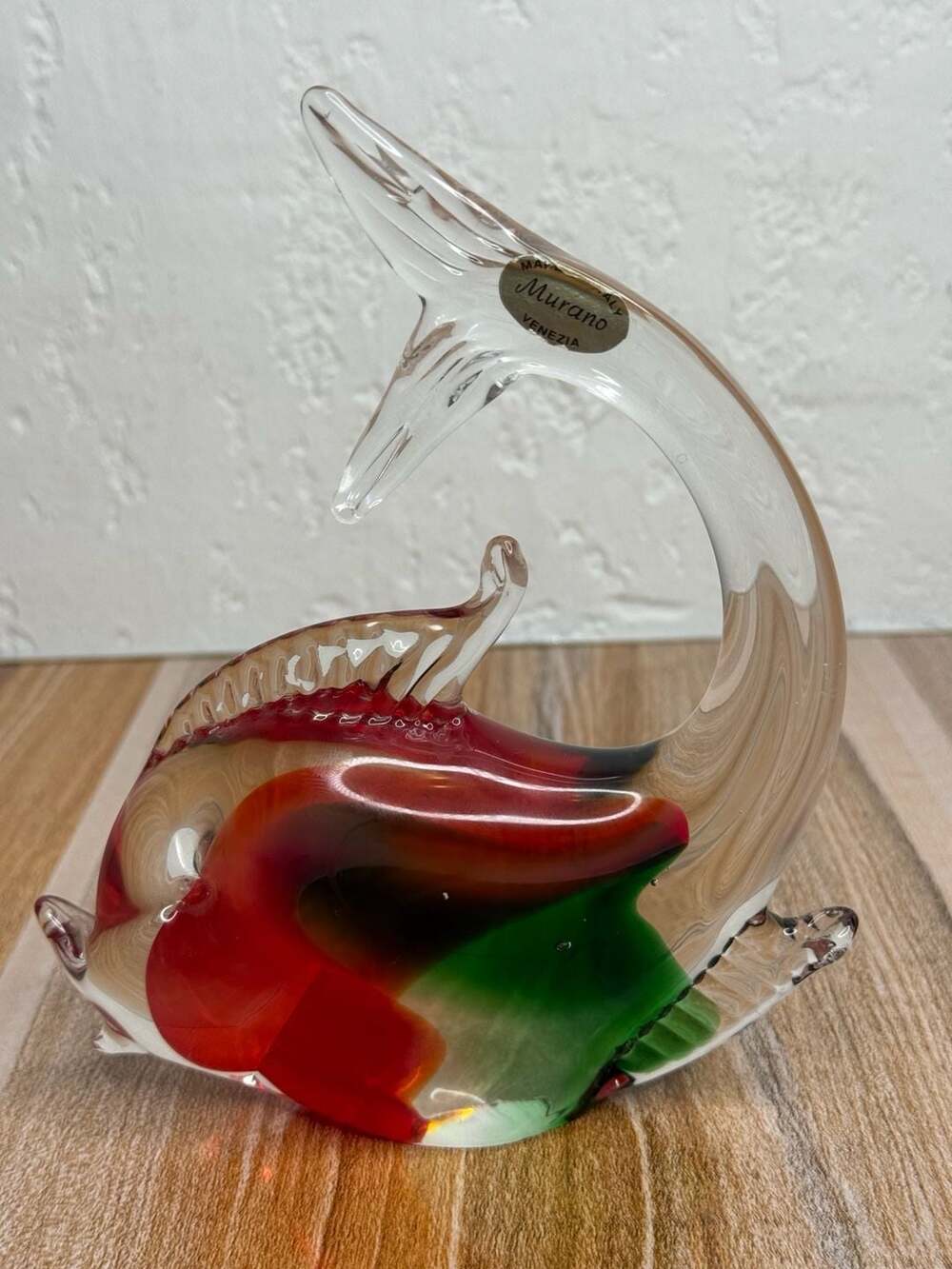 Vintage Murano Hand Blown Art Glass Angel Fish Figurine Paperweight Red Green Cl